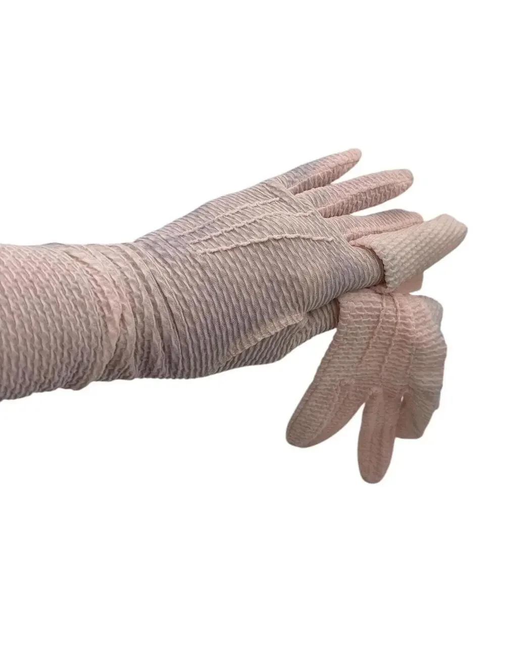 Vintage 60s Pink Nylon Gloves: Over-the-Wrist Formal Gloves